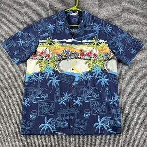 Aloha Republic Mens Shirt Motorcycles Medium Blue Short Sleeve Made in USA